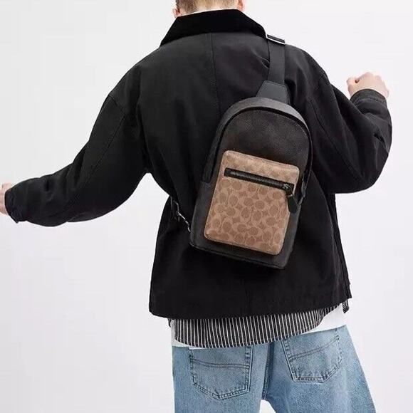 NWT Coach Men's West Pack In Blocked Signature Canvas CAB60 Walnut /Tan - Picture 9 of 9